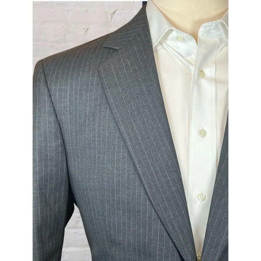 Mint Jos A Bank Signature 40-41R 34x29 Gray with Ice Blue Dashed Stripe Suit Set